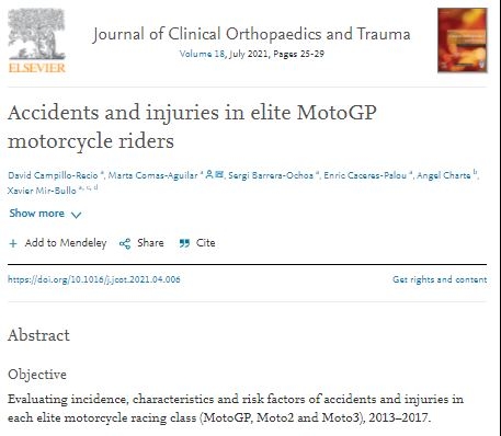 Nuevo artículo médico icatma e icatpie sobre los accidentes y lesiones en los pilotos de élite de Moto GP